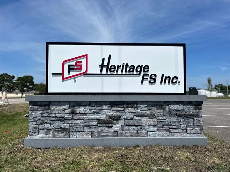 An image of the exterior Heritage FS Inc. monument sign.